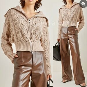 Self-Portrait Beige Cable Knit Cardigan